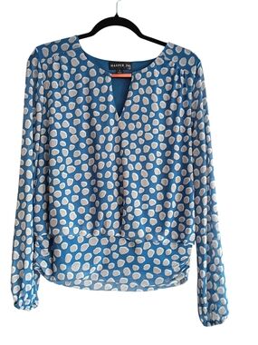 Harper 241 Blue & White Dot Long-Sleeve Blouse SZ L